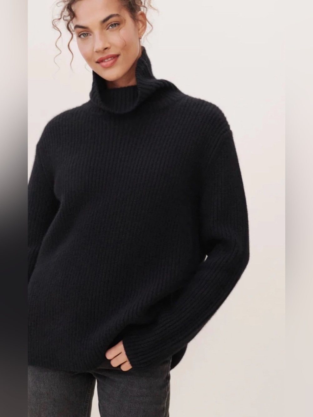 Jenni Kayne 100% Cashmere Ribbed Turtleneck Sweater Black XS